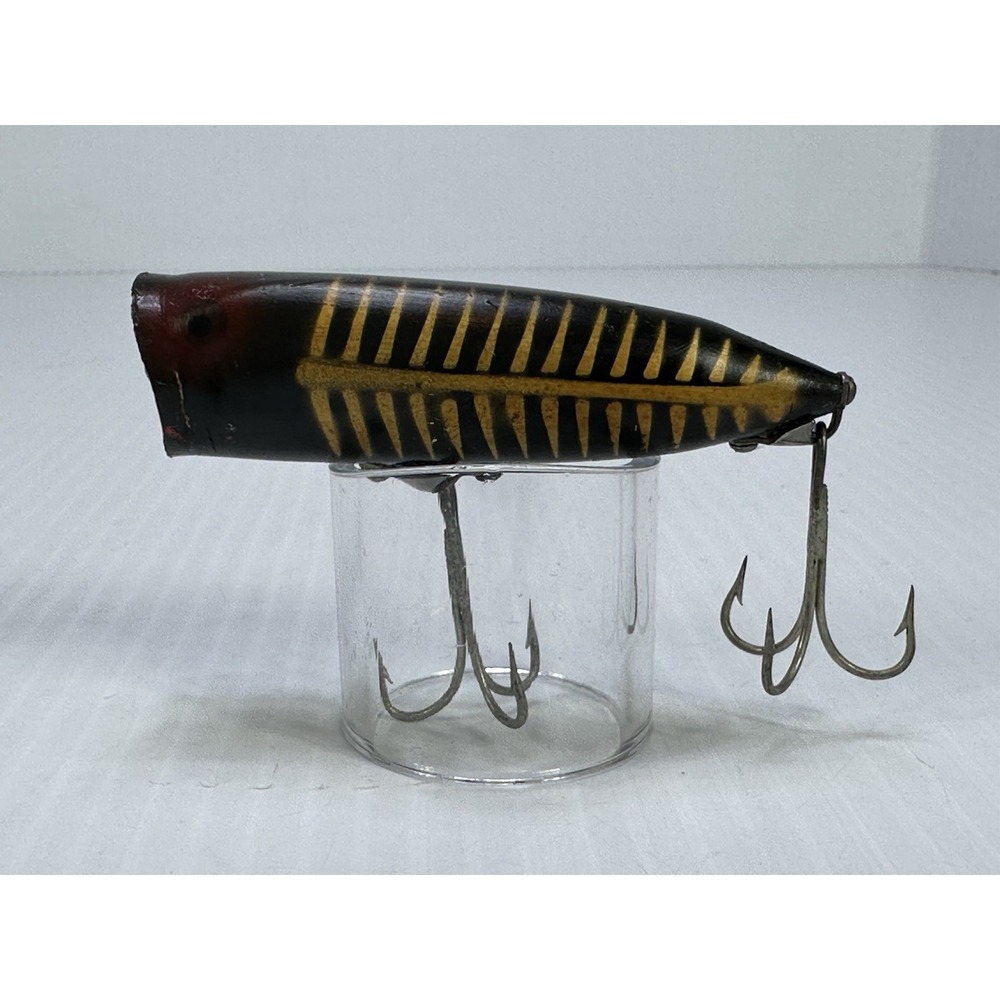 Vintage Heddon Chugger Spook Fishing Lure Top Water Black Gold Red